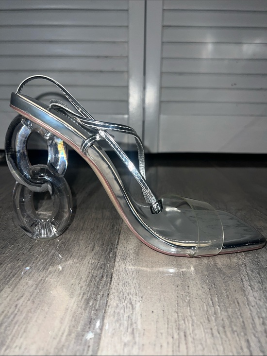 SHEIN Shoes - SHEIN Clear Strap Silver Trim Sculptural Heel Sandal